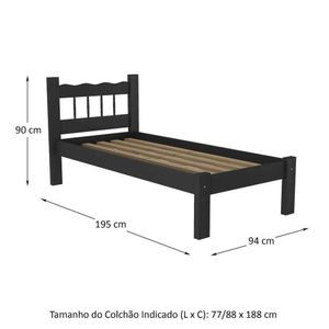 Cama Solteiro Madeira Maciça para Colchão 78/88 x 188cm Madri Multimóveis CR4141 Preta