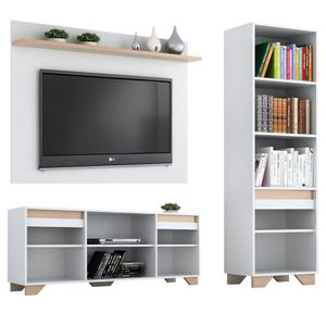 Conjunto Rack com Painel TV 50" e Livreiro Multimóveis CR45104 Branco/Siena
