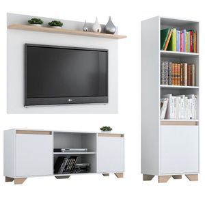 Conjunto Rack com Painel TV 50" e Livreiro Multimóveis CR45104 Branco/Siena