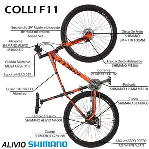 Bicicleta Colli F11 Kit Alivio Shimano Aro 29 Freio hidráulico Quadro 17'' 27V Alumínio Laranja L11 - Colli Bike