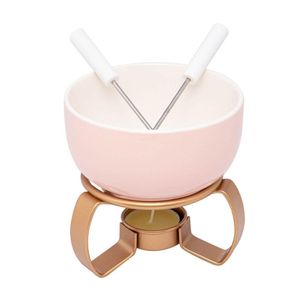 Aparelho De Fondue Cerâmica Aspen Rosa 4 Peças 350ml