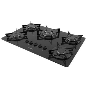 Cooktop de Mesa Embutir à Gás NDL 5 Bocas TC Vidro Flange Esmaltada Nardelli - Preto