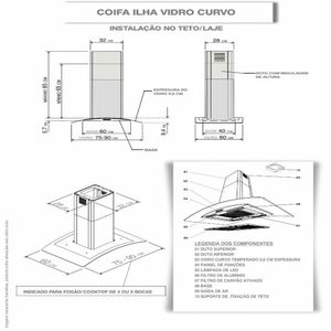 Coifa Ilha 90cm Vidro Curvo 3 Velocidades Inox Nardelli - Inox
