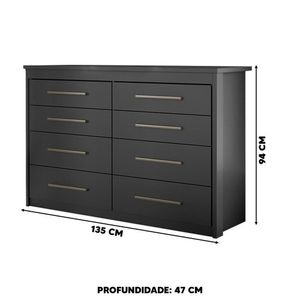 Cômoda Elegance Para Quarto 8 Gavetas Preto Fosco