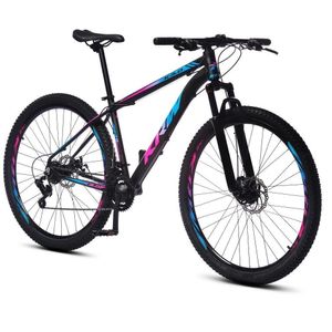 Bicicleta Aro 29 Krw Alumínio 24 Vel Freio A Disco X52 Cor:preto/rosa E Azul;tamanho Quadro:17 Preto/rosa E Azul
