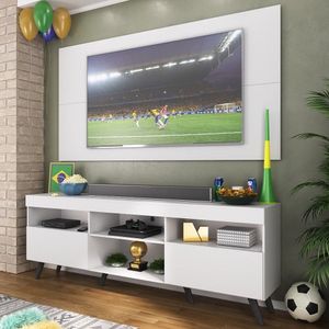 Rack c/ Painel TV 65" Retrô Holanda Multimóveis BR3133 Branco/Preto