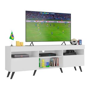 Rack TV 65" Retrô e 2 Portas Espanha Multimóveis MP3327 Branco/Preto