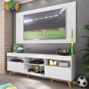 Rack c/ Painel TV 65" Retrô Holanda Multimóveis BR3133 Branco/Natural