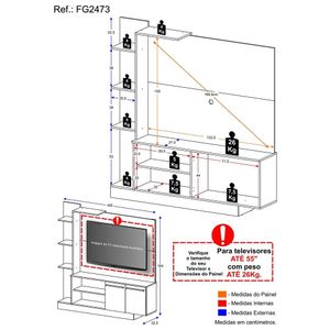 Estante para TV até 55" Multimóveis Denver FG2473 Branca/Lacca Fumê