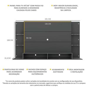Painel para TV até 60" Multimóveis Nairóbi FG2739 Grafite