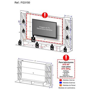 Painel com Espelho para TV até 60" Multimóveis Nairóbi FG3150 Grafite