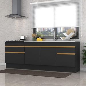 Kit 2 Balcões com Rodapé Gabinete Pia 150 cm e Cooktop 70 cm Veneza GB Multimóveis MP2108 Preto