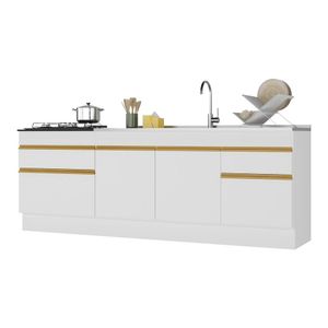 Kit 2 Balcões com Rodapé Gabinete Pia 150 cm e Cooktop 70 cm Veneza GW Multimóveis MP2108 Branco