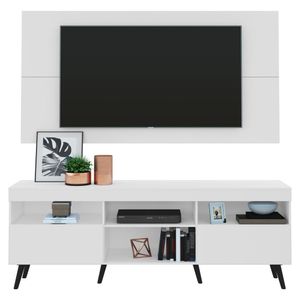 Rack c/ Painel e Suporte TV 65" e Pés Retrô Flórida Multimóveis Branco/Preto