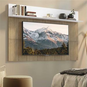 Painel c/ Suporte TV 65" e Prateleira Amsterdã Plus Multimóveis Rustic/Branco