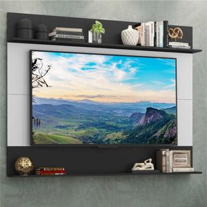 Painel com Suporte TV 65" e Prateleiras Amsterdã Classic Multimóveis Branco/Preto