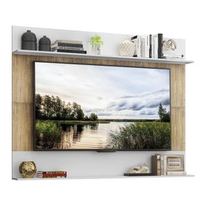 Painel com Suporte TV 65" e Prateleiras Amsterdã Classic Multimóveis Rustic/Branco