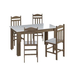 Conjunto Mesa de Jantar Elegante 4 Cadeiras Assento Estofado Móveis Canção - Ameixa Negra/ Branco