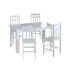 Conjunto Mesa de Jantar Elegante 4 Cadeiras Assento Estofado Móveis Canção - Branco