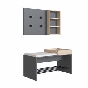 Kit painel organizador e banco Com futon FLOW Be mobiliário - Grafite / Nature