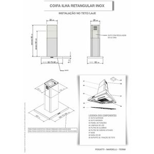 Coifa Ilha 60cm Retangular Fogatti - Inox