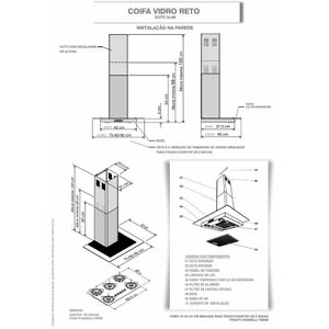 Coifa de Parede 80cm Vidro Reto Duto Slim Fogatti - Inox