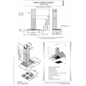 Coifa de Parede 60cm Vidro Curvo Duto Slim Fogatti - Preto