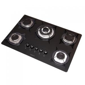 Cooktop 5 Bocas Tripla Chama Mesa de Vidro 6mm Fogatti - Preto