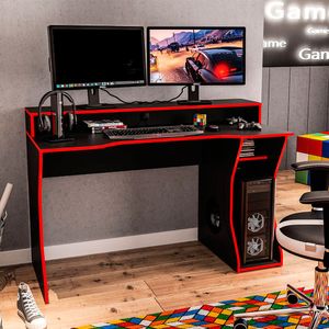 Mesa Gamer Fremont para 2 Monitores Politorno - Preto com Vermelho