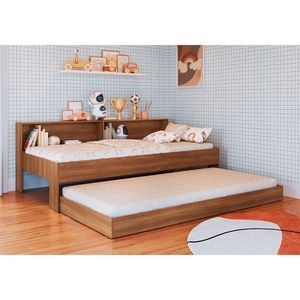 Cama San Diego com Estante Solteiro 90 Art In Móveis - Nogal