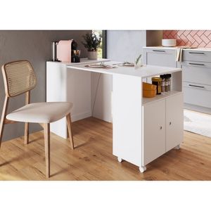Balcão Organizador Multiuso Com Mesa Recolhível Funcionale Art in Móveis - Branco