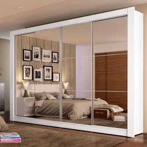 Guarda-Roupa Casal Montana Branco 4 Portas de Espelho Madesa