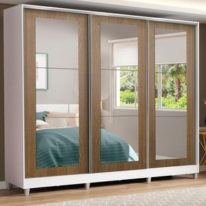Guarda-roupa Casal Eros 3 Portas de Correr de Espelho c/Pés