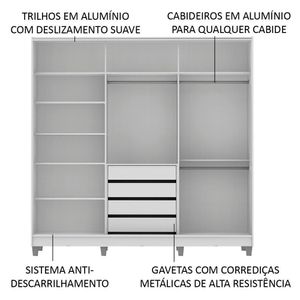 Guarda-roupa Casal Eros 3 Portas de Correr de Espelho c/Pés