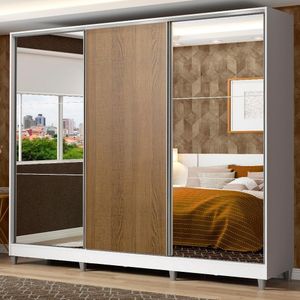 Guarda Roupa Casal Zurique 3 Portas Espelhos Branco/rustic