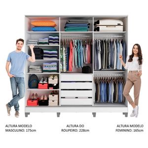 Guarda Roupa Casal 3 Portas De Correr Espelho Branco/rustic