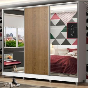 Guarda Roupa Madesa Kevin 3Portas Com Espelhos Branco/rustic