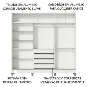Guarda Roupa Casal 100% Mdf Madesa Zurique 3 Portas De Correr Com Espelho Com Pés - Branco