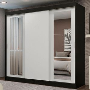 Guarda-roupa Casal 3 Portas de Correr com Espelhos