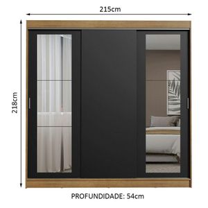 Guarda-roupa 3 Portas de Correr Espelhos 3 Gavetas Madesa