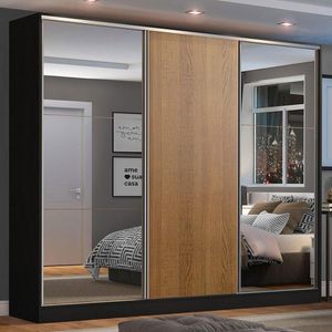 Guarda Roupa Casal Madesa Zurique 3 Portas de Correr Espelho