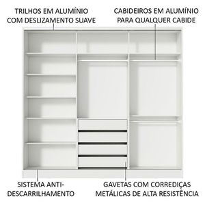 Guarda Roupa Casal Madesa 3 Portas de Correr Branco e Preto