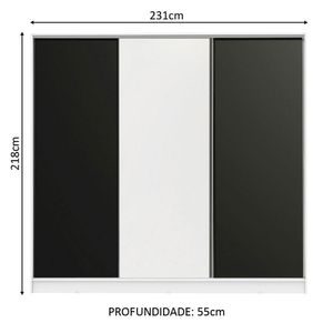 Guarda Roupa Casal Madesa 3 Portas de Correr Brancoe Preto