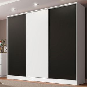 Guarda Roupa Casal Madesa 3 Portas de Correr Brancoe Preto