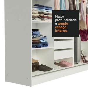 Guarda-roupa Casal 4 Portas de Espelho 3 Gavetas Branco