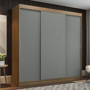 Guarda-roupa Casal Madesa Reno 3 Portas Correr Rustic Cinza