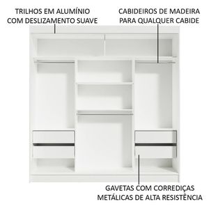 Guarda-roupa Madesa Reno 3 Porta Correr Espelho Branco Cinza