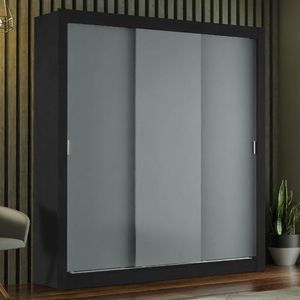 Guarda-roupa Casal Mônaco 3 Portas Preto/Cinza Preto/Cinza