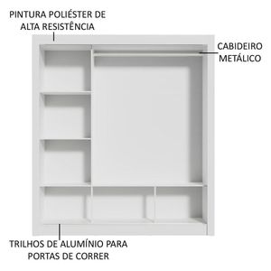 Guarda-roupa Casal Mônaco 3 Portas Com Espelho Branco/Cinza