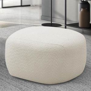 Puff Decorativo Charlote Sala De Estar Pés Em Madeira Bouclê Off White G88 - Gran Belo